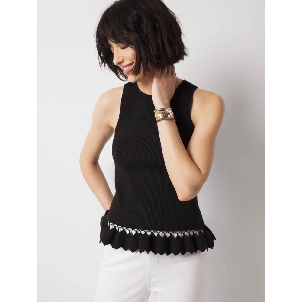 White House Black Market Black Petal Peplum Sweater Tank XL NWT